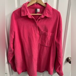 H&M DIVIDED Pink Corduroy Button-Up Shirt, Size M